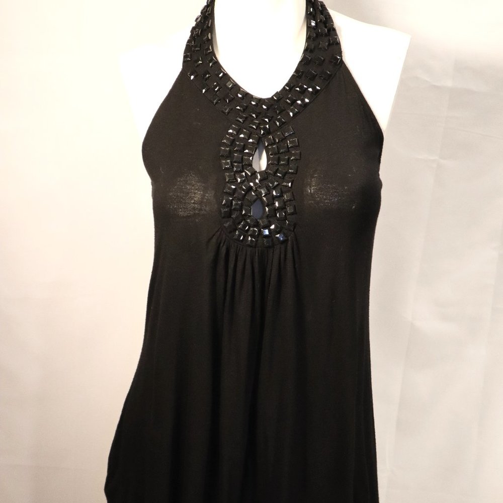 Embellished Tunic Halter Sleeveless With Cutout Top Extra Long Ties Size Small